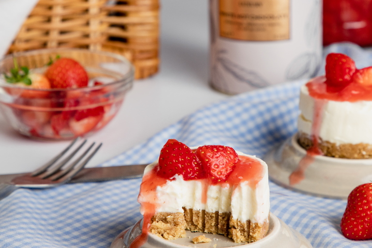 White Chocolate & Strawberry Mini Cheesecakes